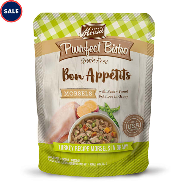 Merrick Purrfect Bistro Bon Appetits Grain Free Turkey Recipe Morsels in Gravy Wet Cat Food, 3 oz., Case of 24 - Carousel image #1