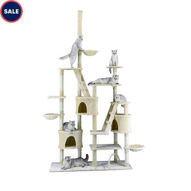 Go Pet Club Beige 106" Cat Tree with Ladders, Condos, and Side Baskets