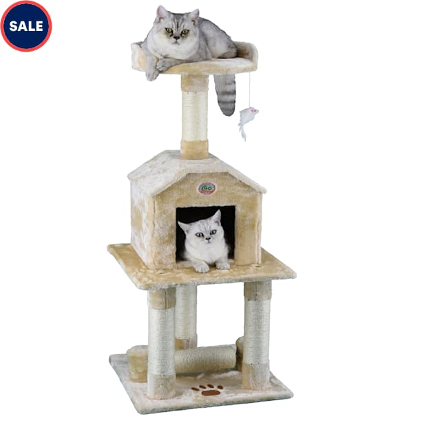 Go Pet Club Beige 45" Cat Tree Condo with Dangling Toy Petco
