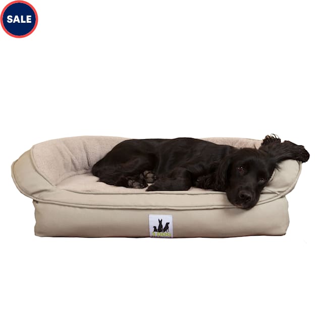 3 Dog Personalized EZ Wash Memory Foam Fleece Bolster Dog Bed, 32" L X 21" W X 9" H, Beige - Carousel image #1