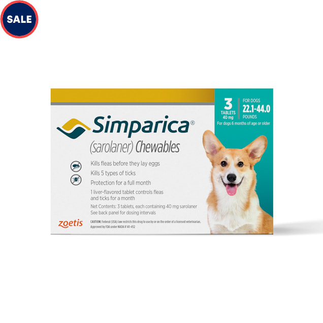 Simparica Chewable for Dogs 22.1-44 lbs, 3 Month Supply - Carousel image #1