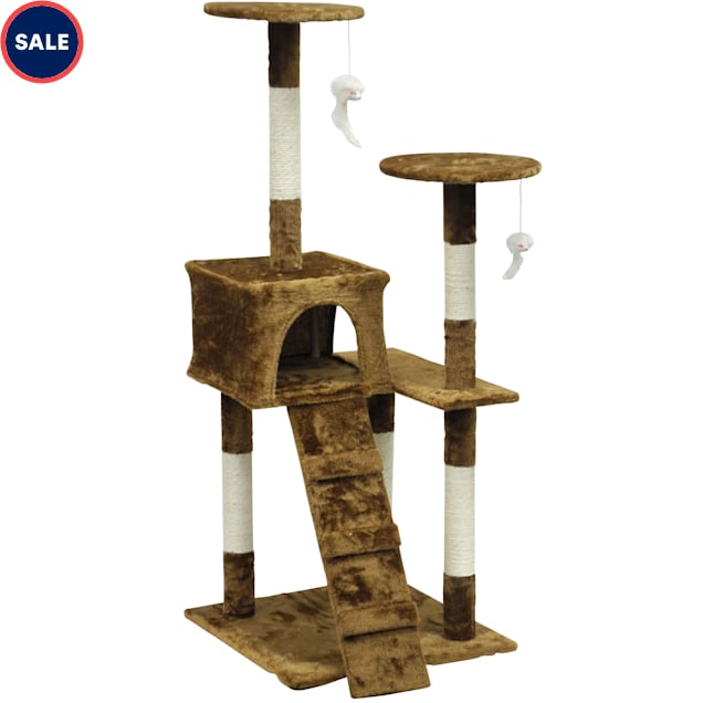 Go Pet Club Economical Brown Cat Tree Condo with Sisal Covered Posts, 51.25" H - Carousel image #1