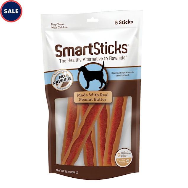 SmartBones SmartSticks Chicken & Peanut Butter No-Rawhide Dog Chews, 3.5 oz., Count of 5 - Carousel image #1