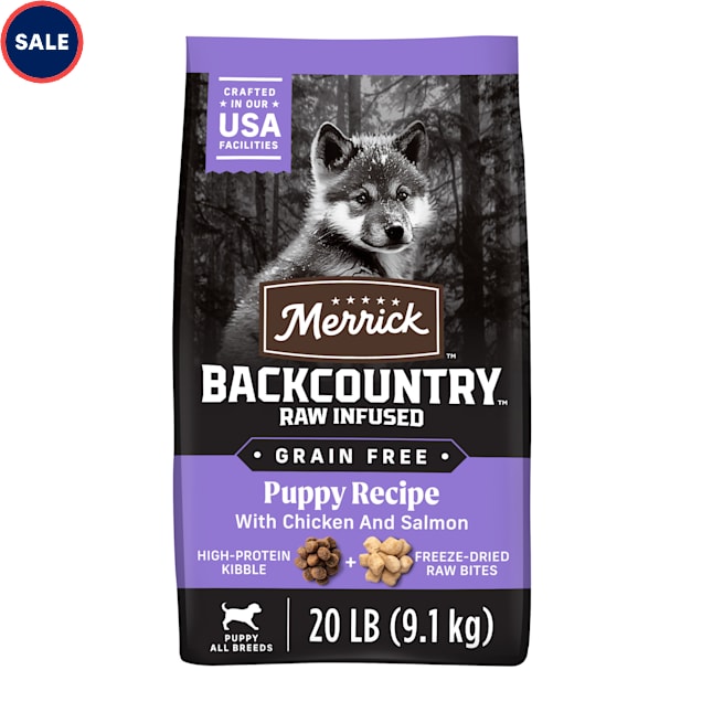 Merrick Backcountry Grain Free Raw Infused with Chicked Salmon Recipe Freeze Dried Puppy Food 20 lbs