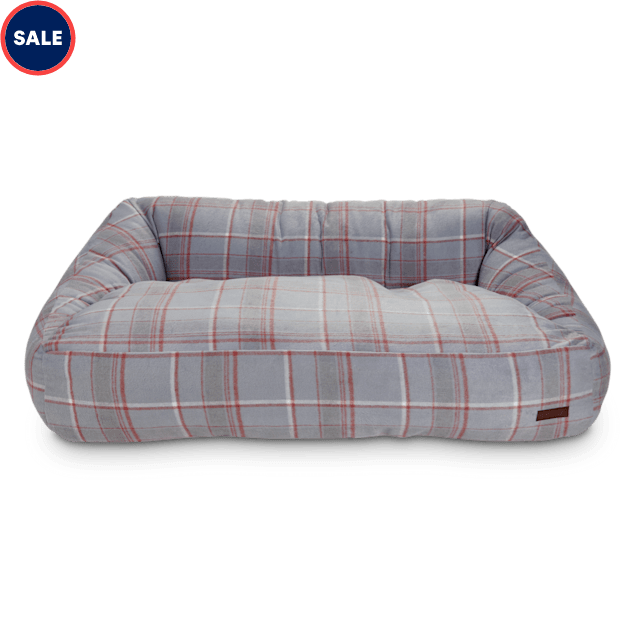 Reddy Grey Plaid Flannel Lounger Dog Bed, 20" L X 24" W Petco