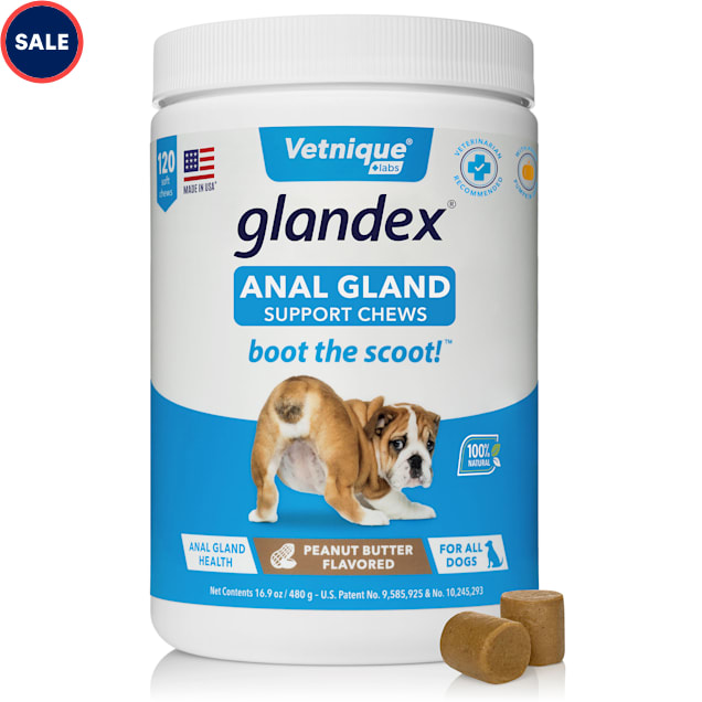 Vetnique Labs Glandex Peanut Butter Flavoured Anal Gland Support Dog Soft Chews, 16.9 oz., Count of 120 - Carousel image #1
