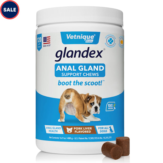 Vetnique Labs Glandex Pork Liver Flavoured Anal Gland Support Dog Chews, 16.9 oz., Count of 120 - Carousel image #1