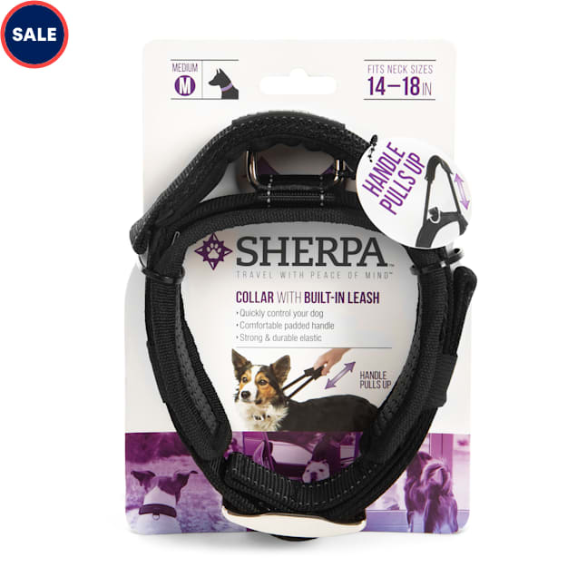 Sherpa Black Dog Collar with Built in Leash, Medium - Carousel image #1