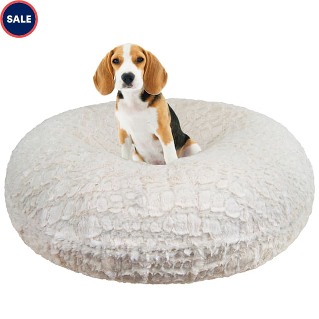 Bessie and Barnie Signature Serenity Ivory Luxury Extra Plush Faux Fur Bagel Dog Bed, 24" L X 24" W - Carousel image #1
