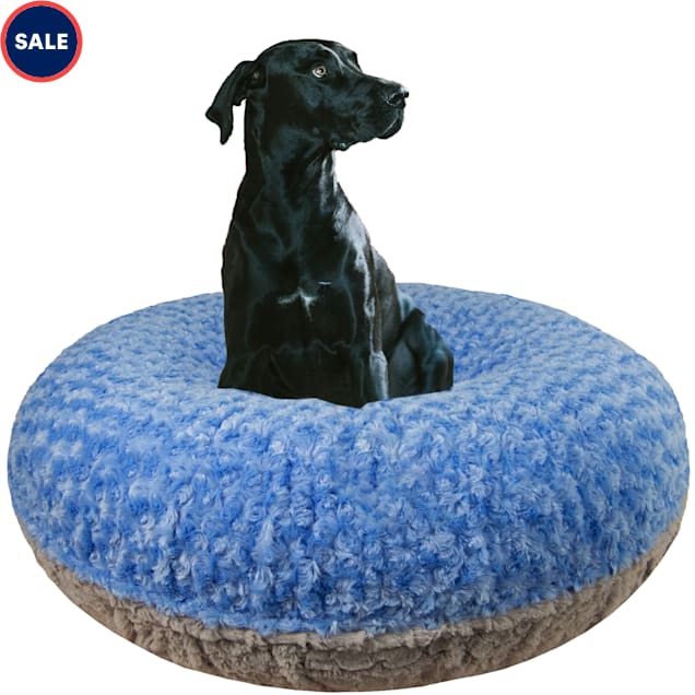 Bessie and Barnie Signature Blue Sky/Serenity Gray Luxury Extra Plush Faux Fur Bagel Dog Bed, 24" L X 24" W - Carousel image #1