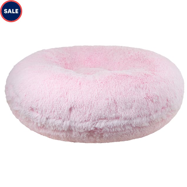 Bessie and Barnie Signature Bubble Gum Luxury Extra Plush Faux Fur Bagel Dog Bed, 24" L X 24" W - Carousel image #1