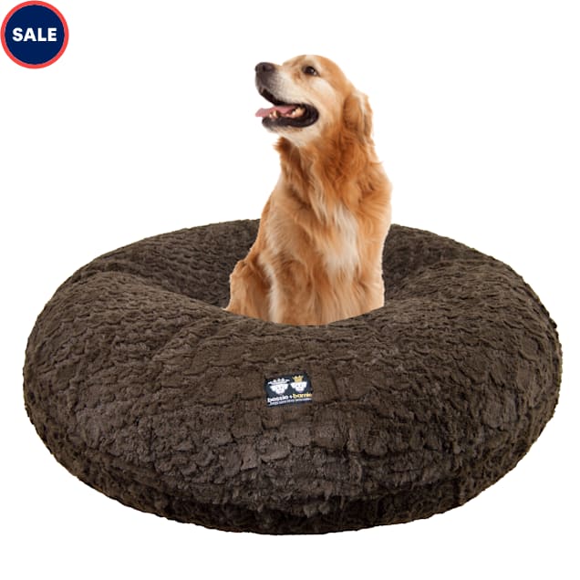 Bessie and Barnie Signature Serenity Brown Luxury Extra Plush Faux Fur Bagel Dog Bed, 24" L X 24" W - Carousel image #1