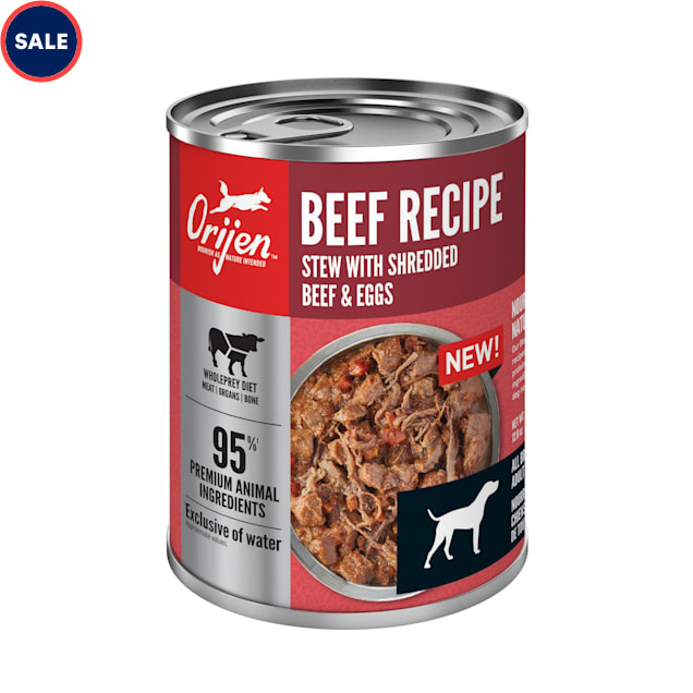 ORIJEN Grain-Free Real Meat Shreds Beef Recipe Stew Premium Wet Dog Food, 12.8 oz., Case of 12 - Carousel image #1