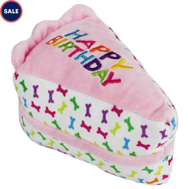 Multipet International Pink Happy Birthday Cake Slice Plush Dog Toy, Small - Carousel image #1