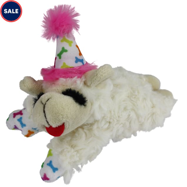 Multipet International Pink Happy Birthday Mini Lamb Chop Dog Toy, Small - Carousel image #1