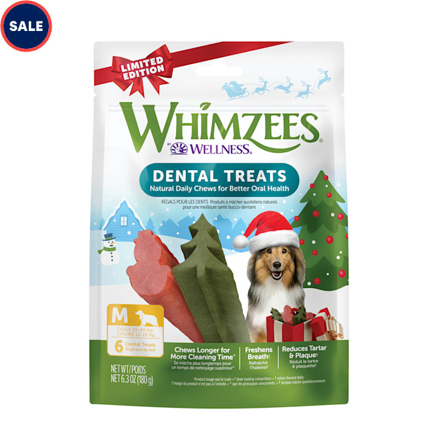 Whimzees Medium Holiday Natural Grain Free Dog Dental Chews, 6.3 oz., Pack of 6 - Carousel image #1