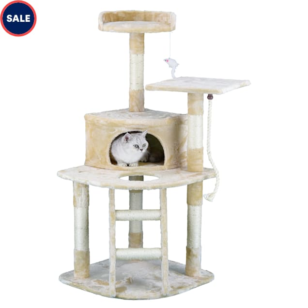 Go Pet Club Beige Economical Cat Tree Condo with Sisal Covered Posts, 49" H - Carousel image #1