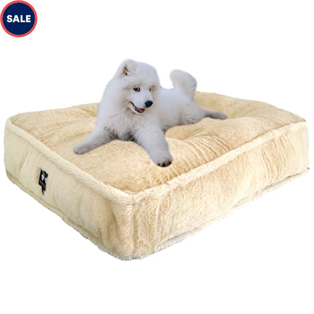 Bessie and Barnie Natural Husky Ultra Plush Faux Fur Luxury Shag Durable  Sicilian Rectangle Pet Bed, 28