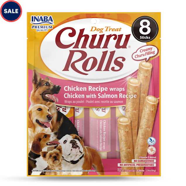 Inaba Churu Rolls Chicken Wraps Chicken with Salmon Recipe Dog Treats, 3.36 oz. - Carousel image #1