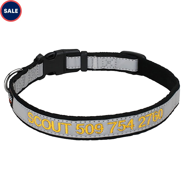 GoTags Reflective Personalized Black Dog Collar with Custom Embroidery, Small - Carousel image #1