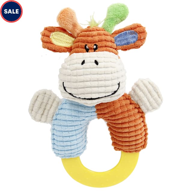 Pet Life Orange 'Ring-O-Round' Plush Squeaking and Rubber Teething Newborn Puppy Dog Toy, Small - Carousel image #1