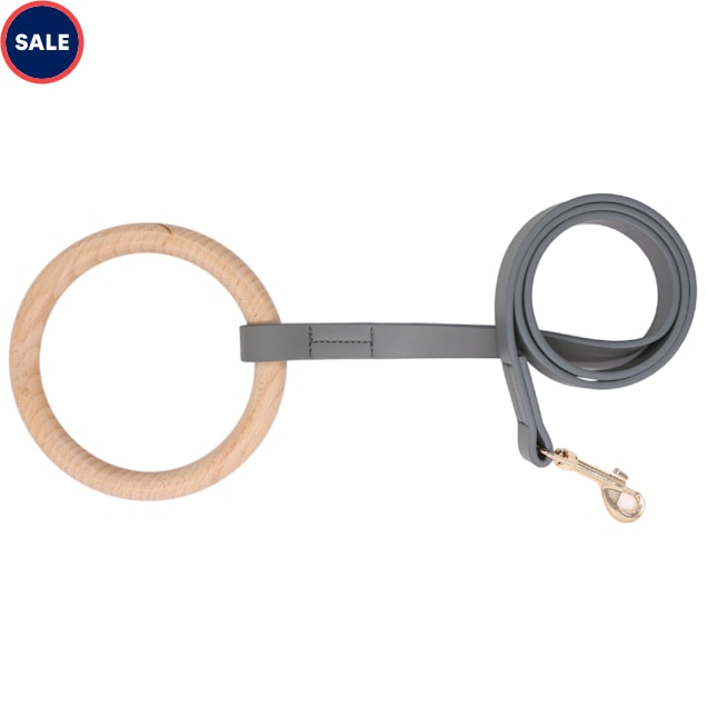 Pet Life Grey 'Ever-Craft' Boutique Series Beechwood and Leather Designer  Dog Leash, 4 ft.