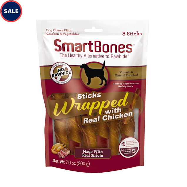 SmartBones Sticks Wrapped with Real Chicken Made with Real Sirloin Rawhide-Free Dog Chew, 7 oz., Count of 8 - Carousel image #1