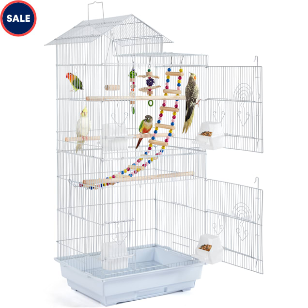 Topeakmart White Metal Bird Cage with Swing Ladder for Small Birds, 39" H - Carousel image #1