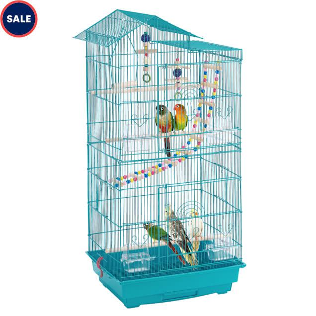 Topeakmart Teal Blue Metal Bird Cage with Swing Ladder, 39" H - Carousel image #1