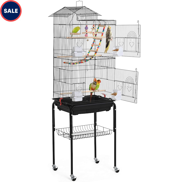 Topeakmart Black Metal Bird Cage with Ladder Toy and Rolling Detachable Stand, 62.4" H - Carousel image #1