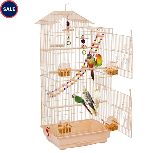 Topeakmart Almond Metal Bird Cage with Swing Ladder, 39" H - Carousel image #1