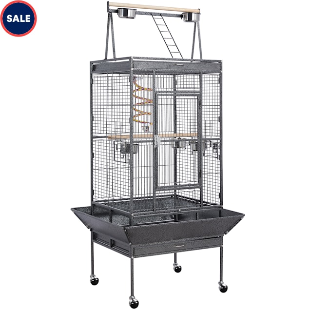 Topeakmart Black Rolling Bird Cage with Play Top Feeding Bowls and Bungee Rope for Small Birds, 68.5" H - Carousel image #1