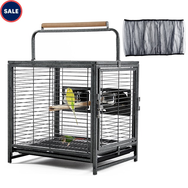 Topeakmart Hammered Black Travel Bird Cage Carrier with Handle 25.5 H Petco