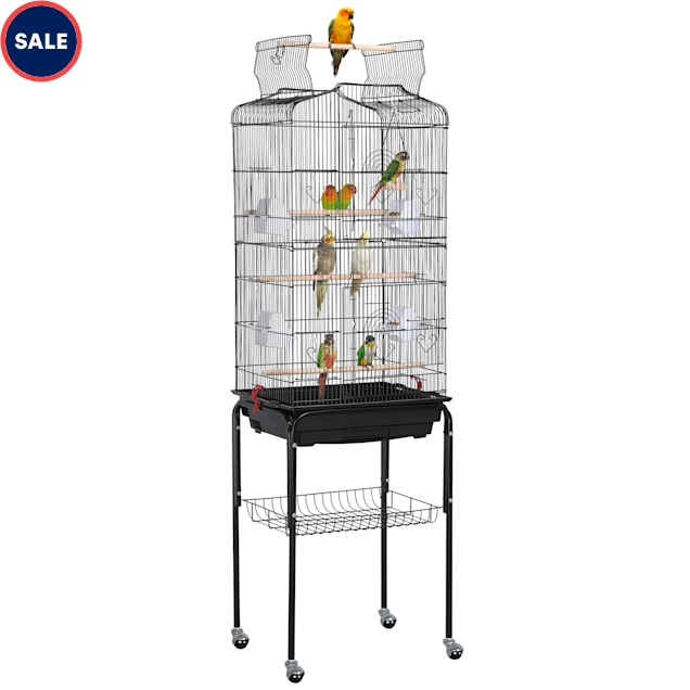 Topeakmart Black Open Top Metal Bird Cage with Rolling Stand, 64" H - Carousel image #1