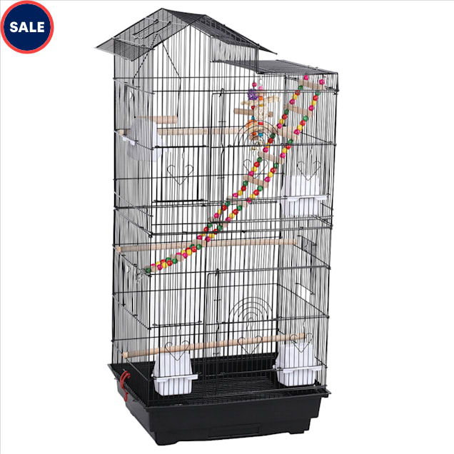 Topeakmart Black Metal Bird Cage with Swing Ladder for Small Birds, 39" H - Carousel image #1