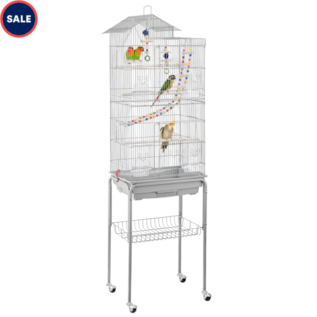 Topeakmart Light Gray Metal Bird Cage with Ladder Toy and Rolling Detachable Stand, 62.4" H - Carousel image #1