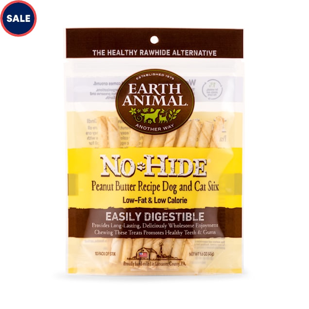Earth Animal No-Hide Wholesome Chews Peanut Butter Stix Natural Rawhide Alternative for Dog & Cat, 1.6 oz., Count of 10 - Carousel image #1