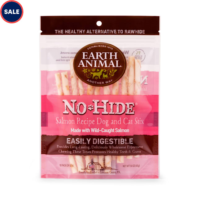 Earth Animal No-Hide Wholesome Chews Wild-Caught Salmon Stix Natural Rawhide Alternative for Dog & Cat, 1.6 oz., Count of 10 - Carousel image #1
