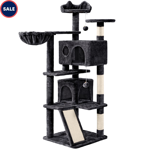 Topeakmart Black Plush Cat Tree with 2 Condos for Kittens 55