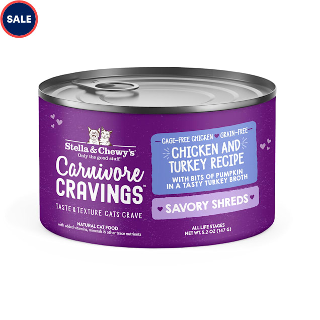 Stella & Chewy's Carnivore Cravings Savory Shreds Cage-Free Chicken & Turkey Recipe Wet Cat Food, 5.2 oz., Case of 24 - Carousel image #1
