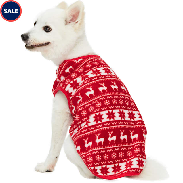 Blueberry Pet Reindeer & Snowflake Polyester Christmas Fleece Crewneck Dog Sweater, XX-Small - Carousel image #1