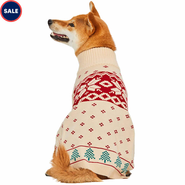 Blueberry Pet Tree Light Beige Acrylic Christmas Jacquard Dog Sweater, XX-Small - Carousel image #1