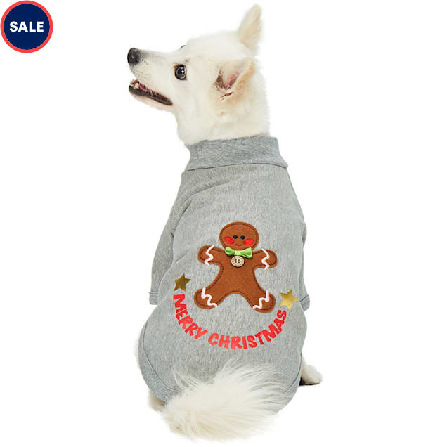 Blueberry Pet Gingerbread Man Cotton, Polyester Christmas Applique Embroidery Dog Sweatshirt, XX-Small - Carousel image #1