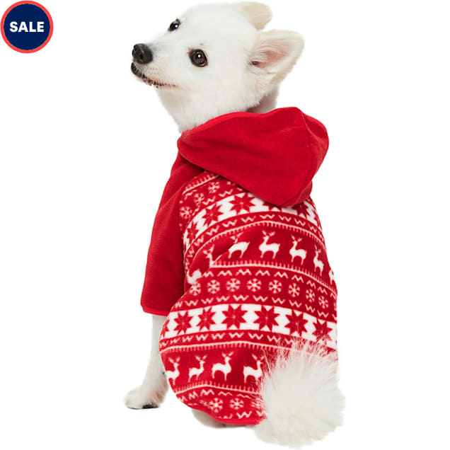 Blueberry Pet Reindeer & Snowflake Polyester Christmas Dog Fleece Hoodie Dog Sweater, XX-Small - Carousel image #1