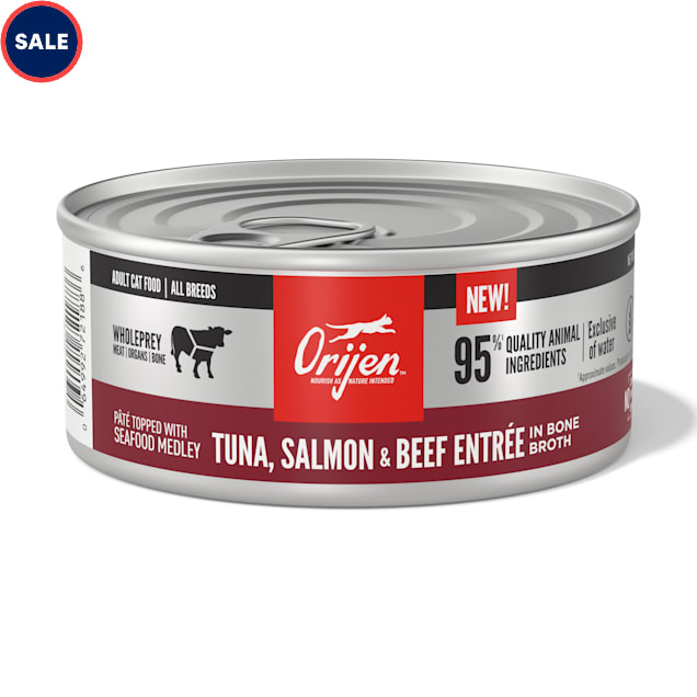 ORIJEN Tuna, Salmon + Beef Entree in Bone Broth Wet Cat Food, 5.5 oz., Case of 12 - Carousel image #1