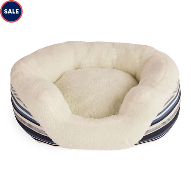 EveryYay Oval Stripe Cuddler Dog Bed, 23" L X 17" W X 7" H, Navy Petco