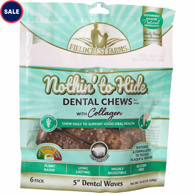 Fieldcrest Farms Nothin' to Hide 5" Dental Wave Beef Flavor Dog Chew, 15.45 oz., Count of 6 - Carousel image #1