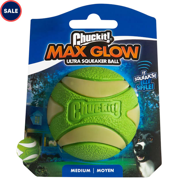 Chuckit Max Glow Ultra Squeaker Dog Ball Fetch Dog Toy Medium 2.5 Petco