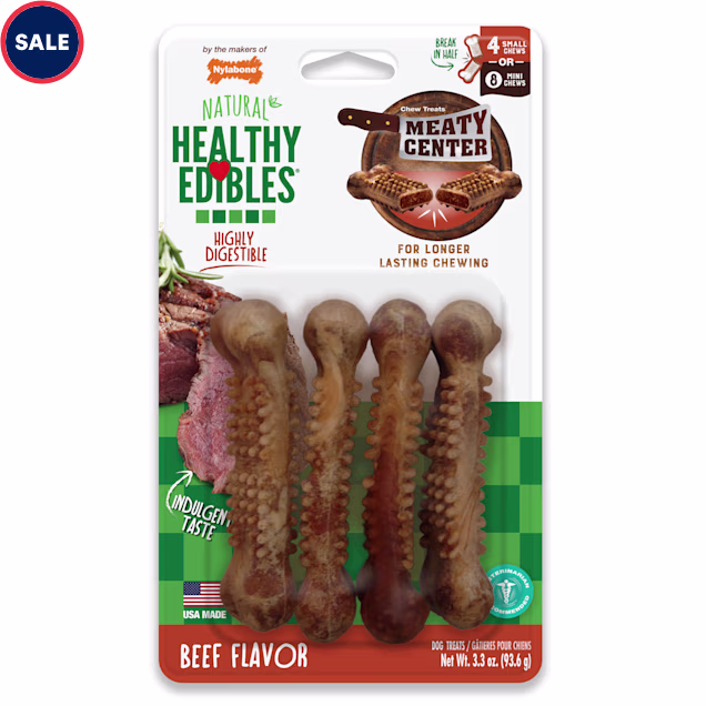 Nylabone Healthy Edibles Beefy Center Natural Dog Treats, 3.3 oz., Count of 4 - Carousel image #1
