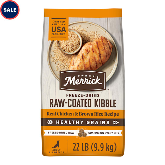 Merrick Healthy Grains Chicken and Brown Rice, Raw Coated Kibble, Natural High Protein Freeze Dried Dog Food, 22 lbs. - Carousel image #1